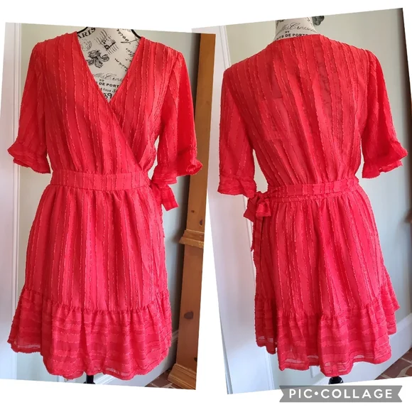Hello Molly Waiting To Find You Red Mini Wrap Dress NWT - Picture 2 of 10